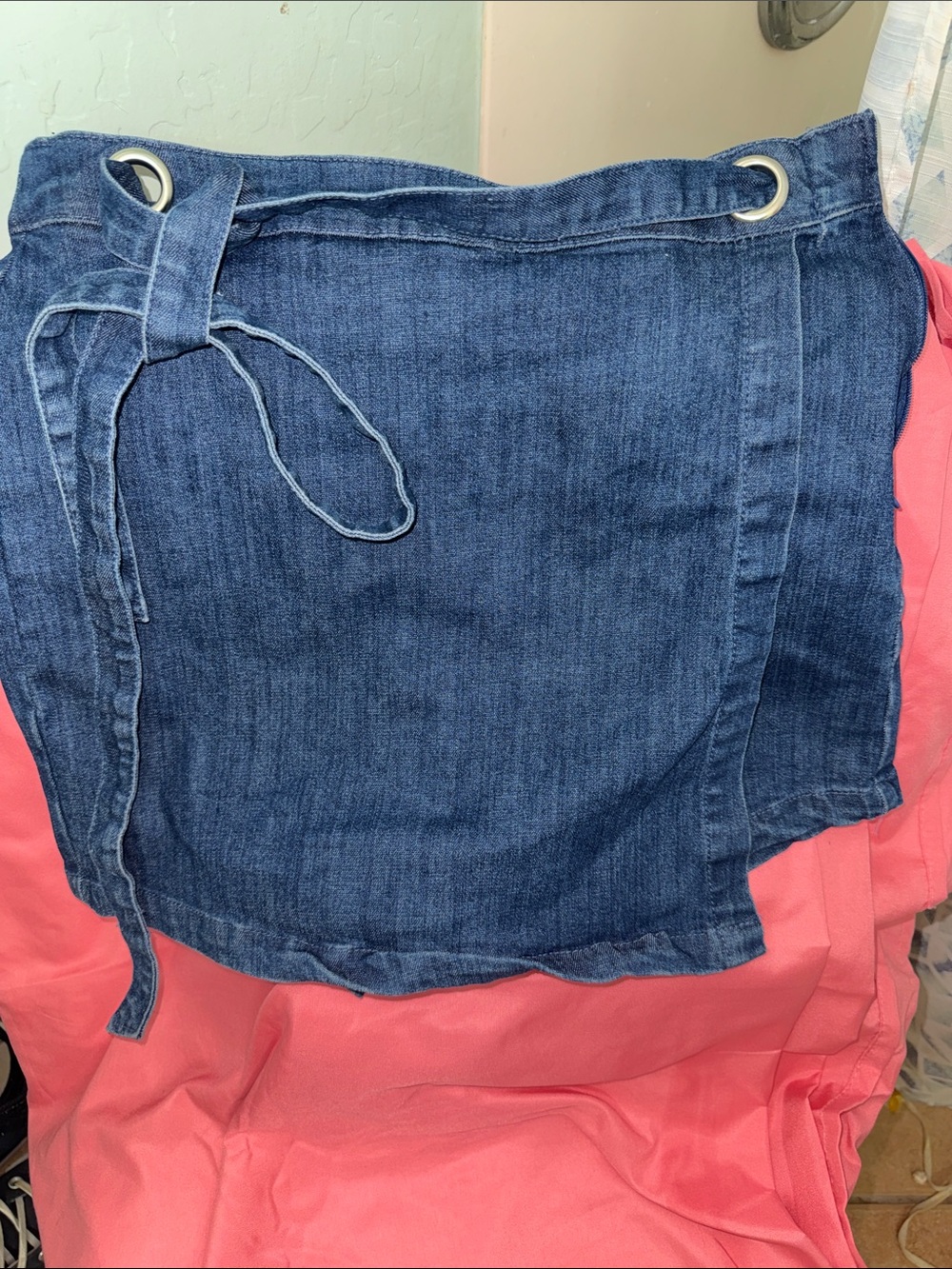 Denim Wrap Mini Skirt with Tie Detail - Blue